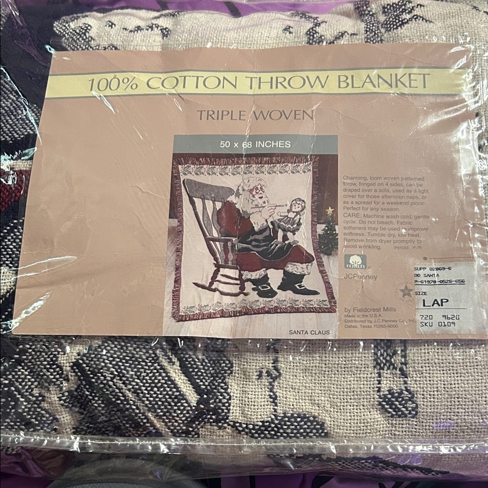 JCPenney Santa Claus Cotton Throw Blanket - Red, Black, and White